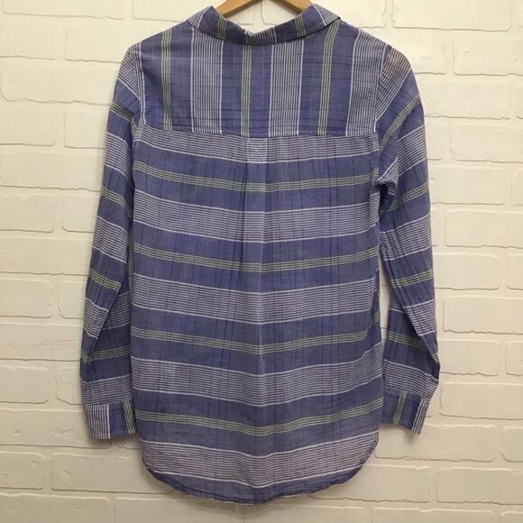 AEO plaid blue Vintage boyfriend 100% cotton button down blouse Small CORNFLOWER - Picture 3 of 14